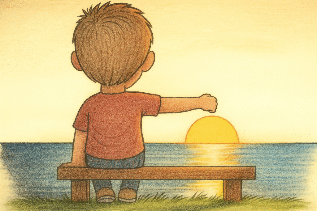 Boy putting hand over shoulder of an imaginary friend