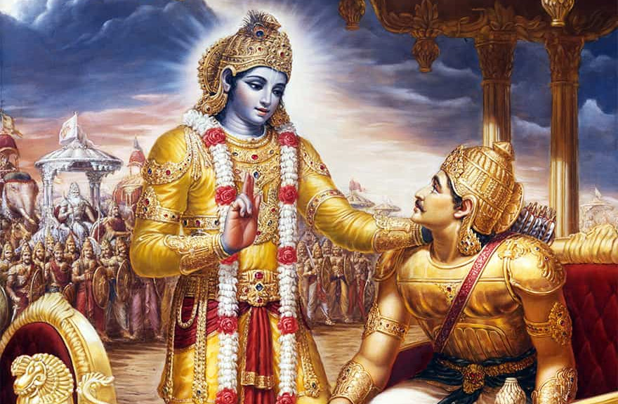 Shri Krishna reciting Bhagavad Gita to Arjun on the Battle field