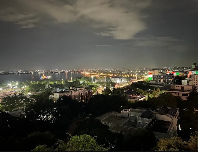 view of Hussain Sagar from Birla Mandir Hyderabad