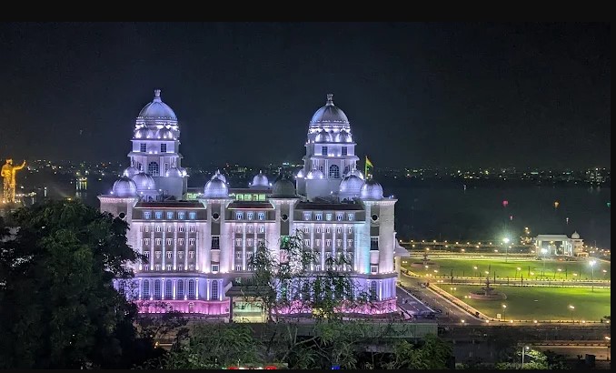 Telangana Secretariat from Birla Mandir, Hyderabad